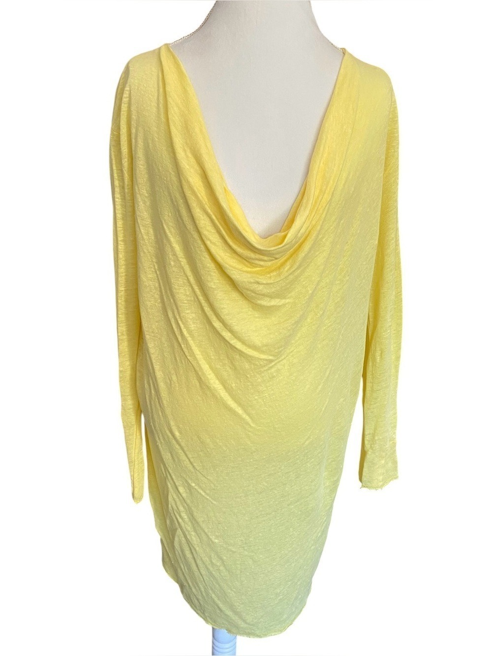Zara 100% Linen Yellow Draped Neck Long-sleeve Dress - size Small